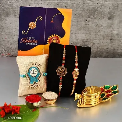 Great Art Rakhi Gift for Brother with Rakhi Gift Combo for Brother Best Gift for Bhaiya Bhabhi + Rakhi with kumkum Box + Rakhi Set of-3 +Roli Chawal + Free Rakhi Card-GA-022-60-thumb0