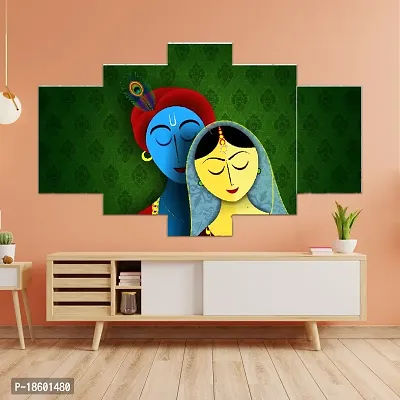 Great Art Radha Krishna Paintings for Wall Decoration - Set Of 5, 3d Wall Painting for Living Room Large Size with Frames (75 X 43 CM) RK1-thumb0