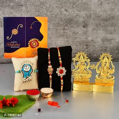 Great Art Rakhi Gift Hamper for Brother - Gold Plated Ganesha Lakshmi Set for Gifting and Rakhi Combo Gift Set with Tilak Material  Greeting Card-GA-022-13