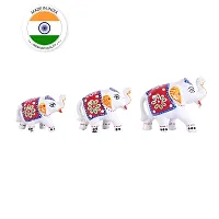 Great Art Ethnic Indian Paper Mashe Elephant Showpiece Home, Office, Table Decor, Best Return Gift Made - Set of 3 (Blue Red)-thumb2