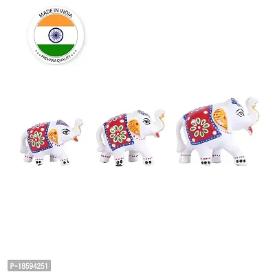 Great Art Ethnic Indian Paper Mashe Elephant Showpiece Home, Office, Table Decor, Best Return Gift Made - Set of 3 (Blue Red)-thumb3