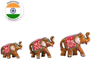 Great Art Ethnic Indian Paper Mashe Elephant Showpiece Home, Office, Table Decor, Best Return Gift Made - Set of 3 (White and Red)-thumb2