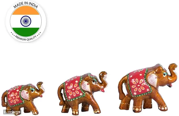 Great Art Ethnic Indian Paper Mashe Elephant Showpiece Home, Office, Table Decor, Best Return Gift Made - Set of 3 (White and Red)-thumb3