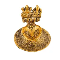 Great Art Metal Gold Laxmi Ganesh Hand Diya with for Pooja or as Puja Article Hath Deepak (3X3 inch, Gold,-thumb2