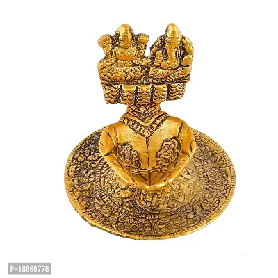 Great Art Metal Gold Laxmi Ganesh Hand Diya with for Pooja or as Puja Article Hath Deepak (3X3 inch, Gold,-thumb3