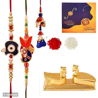 Great Art Rakhi for Brother and Bhabhi with [Rakhi Gift Combo - |Rakhi with Gift for Brother | Rakhi with Kumkum Puja Box(3 Rakhi Set with Kumkum Puja Box Roli Chawal + Free Rakhi Card)-902-6-thumb2