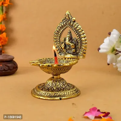 Great Art Aluminum Gold Plated Five Face Ganesh Diya for Home and Office Temple Metal Table Diya | (Height: 4.5 inch)