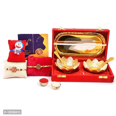 Great Art Rakhi Gift for Brother with Rakhi Gift Combo for Brother Best Gift for Bhaiya Bhabhi + Bowl Set-5 with Awesome Gifts Box + Rakhi Set of-3 +Roli Chawal + Free Rakhi Card-GA02-852