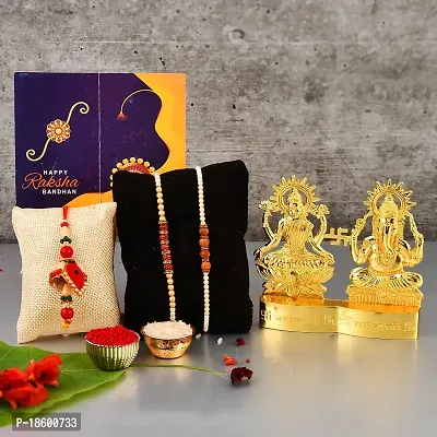 Great Art Rakhi Gift Hamper for Brother - Gold Plated Ganesha Lakshmi Set for Gifting and Rakhi Combo Gift Set with Tilak Material  Greeting Card-GA-022-11