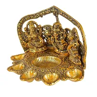 Great Art Laxmi Ganesh Saraswati Idol Diya Oil Lamp Deepak - Metal Lakshmi Ganesha Showpiece Statue - Traditional Diya for Diwali Puja - Diwali Home Decoration Items Gifts-thumb2