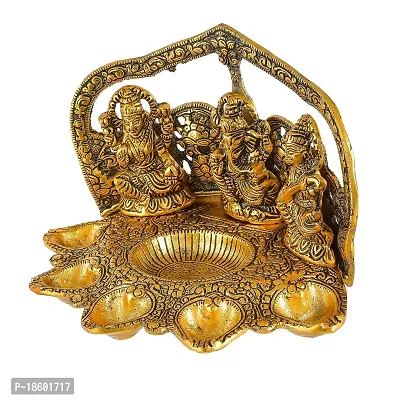 Great Art Laxmi Ganesh Saraswati Idol Diya Oil Lamp Deepak - Metal Lakshmi Ganesha Showpiece Statue - Traditional Diya for Diwali Puja - Diwali Home Decoration Items Gifts-thumb3