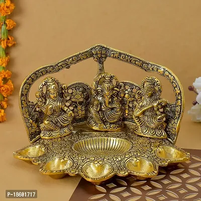 Great Art Laxmi Ganesh Saraswati Idol Diya Oil Lamp Deepak - Metal Lakshmi Ganesha Showpiece Statue - Traditional Diya for Diwali Puja - Diwali Home Decoration Items Gifts