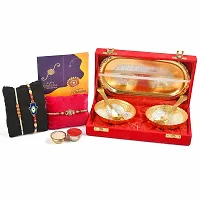 Great Art Rakhi for Brother | Rakhi Combo | Rakhi Set | Rakhi | Designer Rakhi | Set of 3 Rakhi | Roli Chawal | Blessing Card and | Brass Bowl with Velvet Box Set Of-5-GA-02-865-thumb1