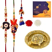 Great Art Rakhi  Gift Set for Brother [Gift Combo - | Rakhi for bhai and bhabhi with Feng Shui Tortoise On Plate Showpiece | 3 Rakhi Set Or vastu Tortoise Wishes Card and Roli Chawal-803-1-thumb1