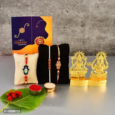 Great Art Rakhi Gift Hamper for Brother - Gold Plated Ganesha Lakshmi Set for Gifting and Rakhi Combo Gift Set with Tilak Material  Greeting Card-GA-022-15