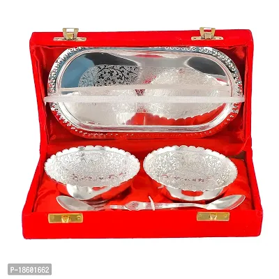 Great Art German Silver Bowl Set with Awesome Gifts Box with Two Spoon and with Single Tray with Beautiful Velvet Box Packing(Gift Items) Pack-2-thumb3