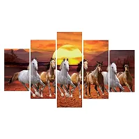 Great Art Set Of 5 Seven Running Horses Vastu Framed Wall Painting Scenery For Home Decoration, Living Room, Office, Bedroom With A Surprise Present Inside Big Size (75 X 43 CM)-thumb1