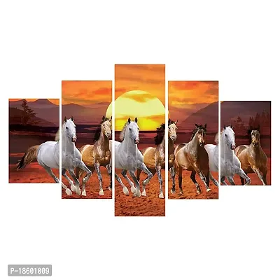 Great Art Set Of 5 Seven Running Horses Vastu Framed Wall Painting Scenery For Home Decoration, Living Room, Office, Bedroom With A Surprise Present Inside Big Size (75 X 43 CM)-thumb2