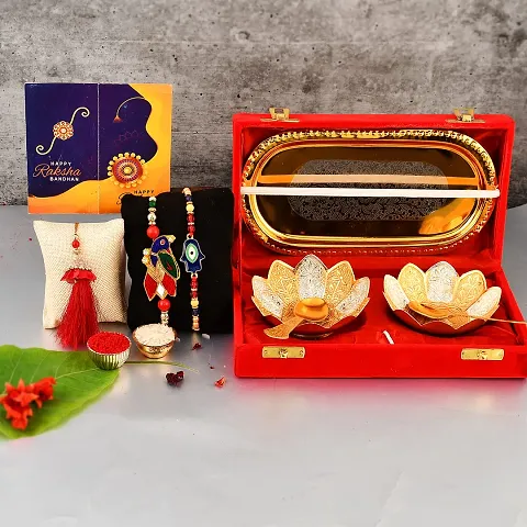 Great Art Rakhi Gift for Brother with Rakhi Gift Combo for Brother Best Gift (Rakhi with Double Bowl Set)