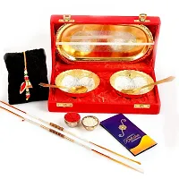 Great Art Rakhi Gift for Brother with Rakhi Gift Combo for Brother Best Gift for Bhaiya Bhabhi + Bowl Set-5 with Awesome Gifts Box + Rakhi Set of-3 +Roli Chawal + Free Rakhi Card-GA02-850-thumb1