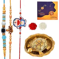 Great Art Rakhi  Gift Set for Brother [Gift Combo - | Rakhi for bhai and bhabhi with Feng Shui Tortoise On Plate Showpiece | 3 Rakhi Set Or vastu Tortoise Wishes Card and Roli Chawal-803-2-thumb1