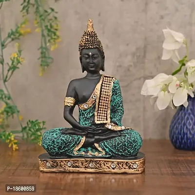 Great Art ?Polyresin Sitting Buddha Idol Statue Showpiece for Home Decor Diwali Decoration and Gifting,Grean Black, 23CM 1Piece