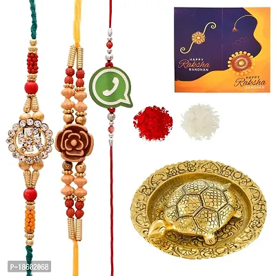 Great Art Rakhi Gift for Brother [Gift Combo - |Rakhi Bhaiya Bhabhi Set with Showpiece for Home Decor Fengshui Vastu Tortoise (3 Rakhi Set with Showpiece)-805-1-thumb2