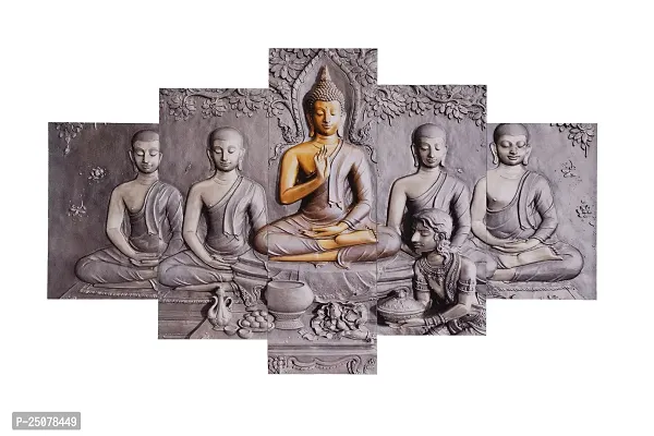 Great Art Buddha Paintings for Living Room | Painting for Wall Decoration | 3D Wall Art for Bedroom | Gautam Buddha Wall Painting Set of 5 (75x43 Cm)B208-thumb0