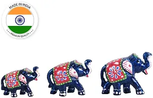 Great Art Ethnic Indian Paper Mesh Elephant Showpiece (Green Blue) - Set of 3-thumb2