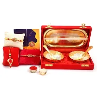 Great Art Rakhi  Gift Set for Brother [Gift Combo - | Rakhi with Brass Bowl with Velvet Box Set of-5 | Wishes Card and Roli Chawal?-GA-02-864-thumb1