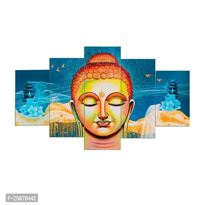 Great Art Buddha Paintings for Living Room | Painting for Wall Decoration | 3D Wall Art for Bedroom | Gautam Buddha Wall Painting Set of 5 (75x43 Cm)B201-thumb0
