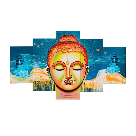 Masstone Set of 5 Meditating Buddha Wall Painting With Frames | Appropriate For Home Decoration, Living Room, Office, Hotel | 76 x 43 Cm