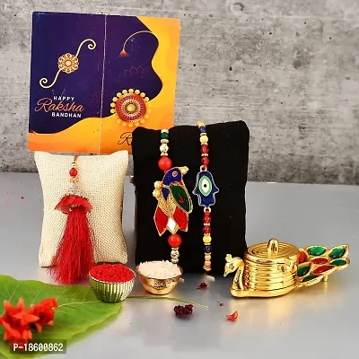 Great Art Rakhi Gift for Brother with Rakhi Gift Combo for Brother Best Gift for Bhaiya Bhabhi + Rakhi with kumkum Box + Rakhi Set of-3 +Roli Chawal + Free Rakhi Card-GA-022-35-thumb0