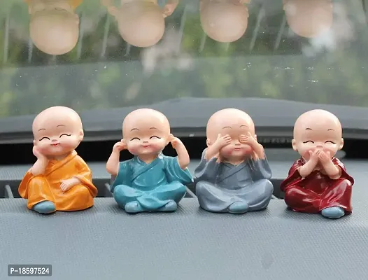 Polyresin Buddha Idol Decorative Showpiece Little Baby Monk Buddha Set of 4 Pcs Lord Buddha Idol (Multicolour)-thumb0