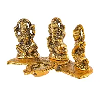 Great Art Laxmi Ganesh Saraswati with Diya Decorative Showpiece - 19 cm (Metal, Gold)-thumb2