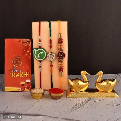 Great Art Rakhi Gift for Brother with Rakhi Gift Combo for Brother Best Gift for Bhaiya Bhabhi + Rakhi with kumkum Box + Rakhi Set of-3 +Roli Chawal + Free Rakhi Card-GA-023-63