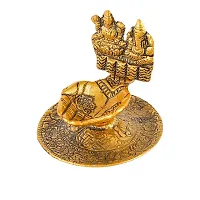 Great Art Metal Gold Laxmi Ganesh Hand Diya with for Pooja or as Puja Article Hath Deepak (3X3 inch, Gold,-thumb3