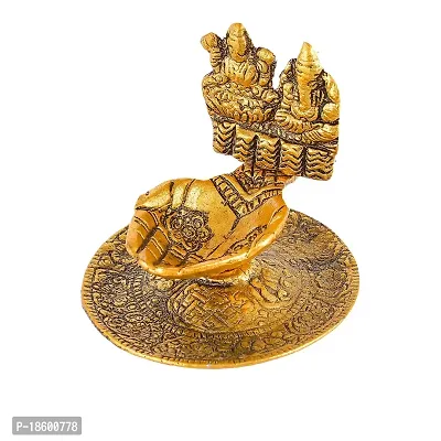 Great Art Metal Gold Laxmi Ganesh Hand Diya with for Pooja or as Puja Article Hath Deepak (3X3 inch, Gold,-thumb4