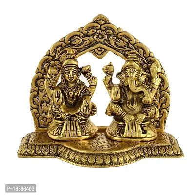 Great Art Metal Laxmi Ganesh On Multi Color Leaf for Home Decor and Gift Purpose(10 x11x 4 cm) (Gold-2)-thumb2