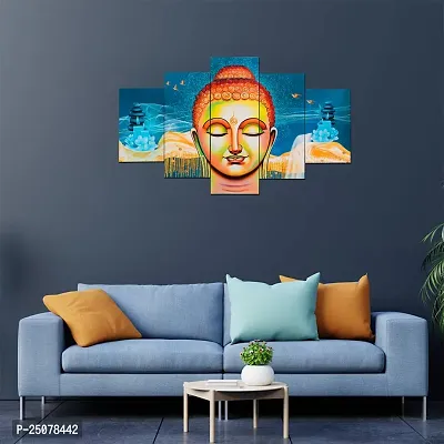 Great Art Buddha Paintings for Living Room | Painting for Wall Decoration | 3D Wall Art for Bedroom | Gautam Buddha Wall Painting Set of 5 (75x43 Cm)B201-thumb2