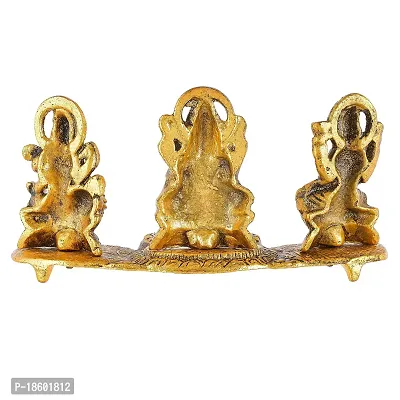 Great Art Laxmi Ganesh Saraswati with Diya Decorative Showpiece - 19 cm (Metal, Gold)-thumb5