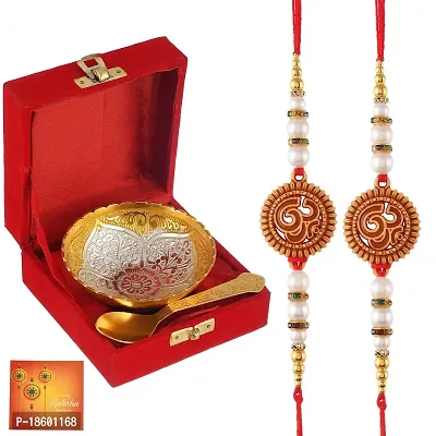 Great Art Rakhi  Gift Set for Brother [Gift Combo - Rakhi with Brass Bowl with Velvet Box, Tilak Material  Greeting Card]DAK-600-46