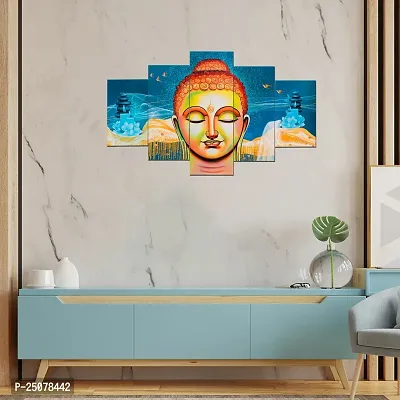 Great Art Buddha Paintings for Living Room | Painting for Wall Decoration | 3D Wall Art for Bedroom | Gautam Buddha Wall Painting Set of 5 (75x43 Cm)B201-thumb3