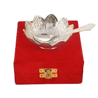 Great Art Rakhi Hamper for Brother with [Gift Combo - German Silver Bowl Set with Velvet Box Set with Red Velvet Box (3 Rakhi Set with Bowl Set Roli Chawal + Free Rakhi Card)-1205-1-thumb2