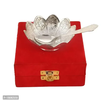 Great Art Rakhi Hamper for Brother with [Gift Combo - German Silver Bowl Set with Velvet Box Set with Red Velvet Box (3 Rakhi Set with Bowl Set Roli Chawal + Free Rakhi Card)-1205-1-thumb3