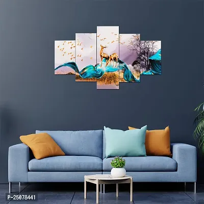 Great Art Wall Scenery for Living Room | Painting for Wall Decoration | Wedding Gift for Couples | 3D Painting for Bedroom | Scenery for Wall With Frames | Abstract Painting Set of 5 (75x43 cm)C410-thumb2