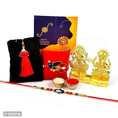 Great Art Rakhi Gift Hamper for Brother - Gold Plated Ganesha Lakshmi Set for Gifting and Rakhi Combo Gift Set with Tilak Material  Greeting Card-GA-022-12-thumb2