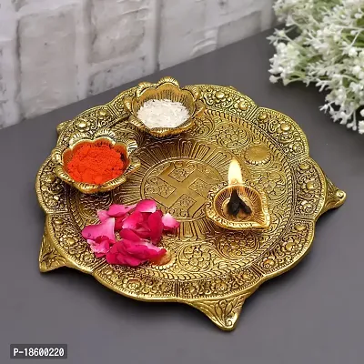 Great Art Pooja Thali with Diya for Home and Office Temple and Pooja Room(21X23 cm)