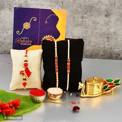 Great Art Rakhi Gift for Brother with Rakhi Gift Combo for Brother Best Gift for Bhaiya Bhabhi + Rakhi with kumkum Box + Rakhi Set of-3 +Roli Chawal + Free Rakhi Card-GA-022-34