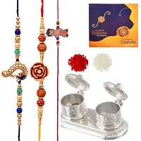 Great Art Rakhi for Brother Bhaiya Bhabhi - 3 Rakhi Set with Golden Finish Kumkum Dani Box - Rakshabandhan Gift Best Special Card-907-2-thumb1